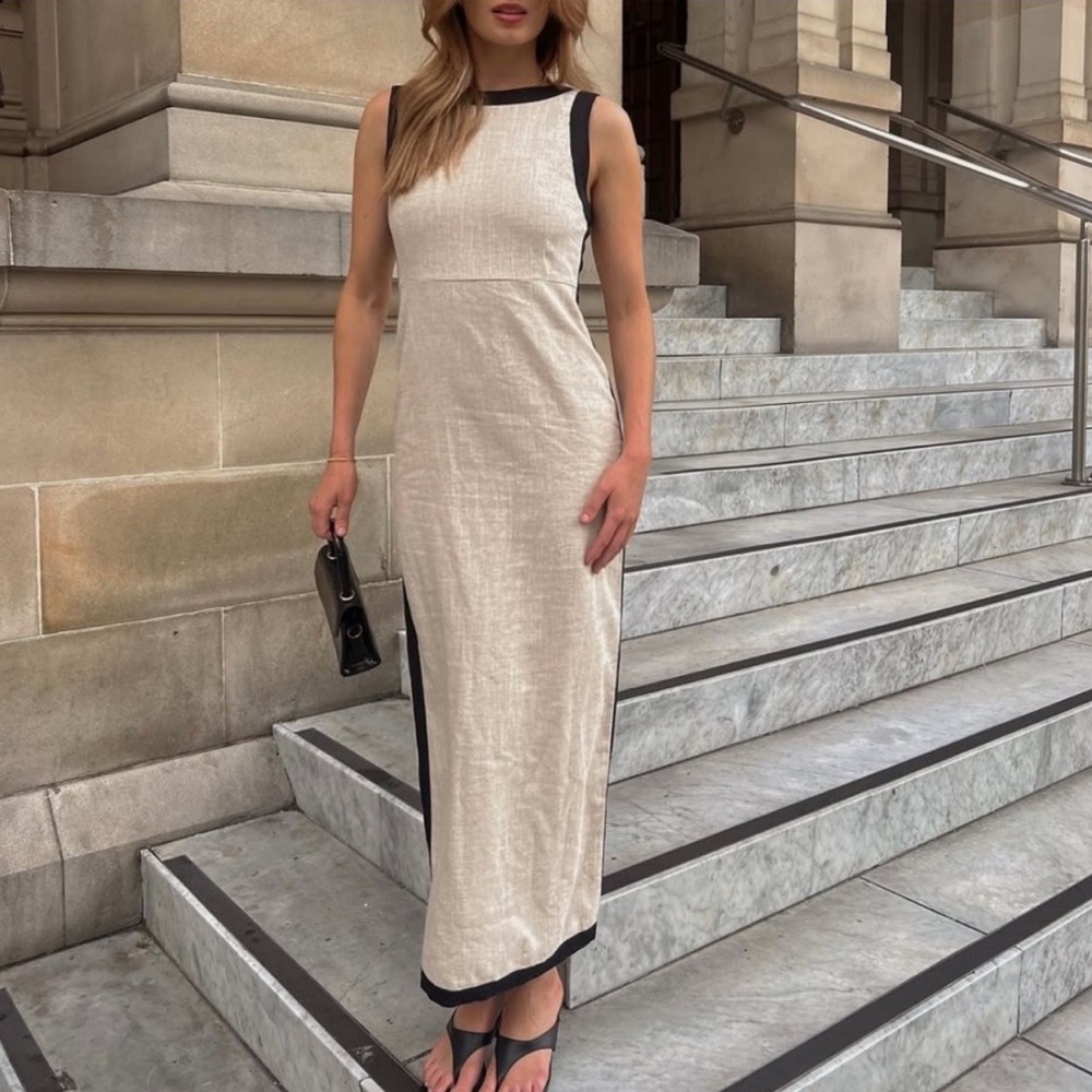 Commense Cream Maxi Dress with Black Trim